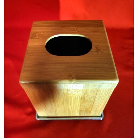 LYNK Bamboo Tissue Box Holder with Metal Base - Picture 3 of 8